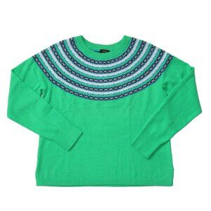 NWT J.Crew Fair Isle Cashmere Crewneck Sweater in Neon Emerald Pullover XL